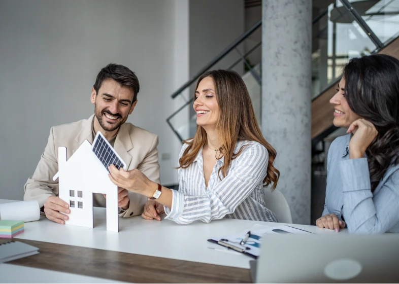 People discussing solar panel model